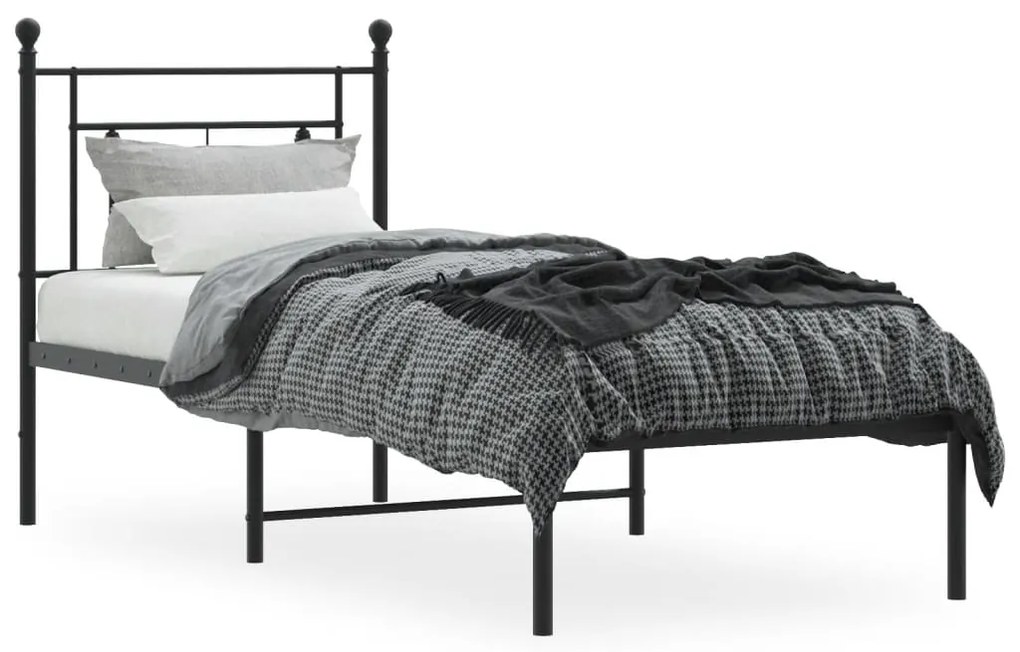 Estrutura de cama metal s/ colchão c/ cabeceira 75x190 cm preto