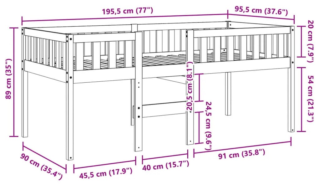 Cama de criança sem colchão 90x190 cm pinho maciço castanho-mel