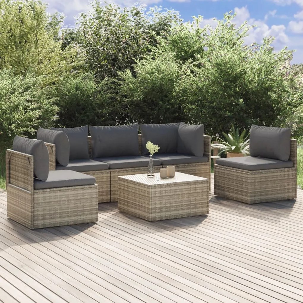 vidaXL 6 pcs conjunto lounge de jardim c/ almofadões vime PE cinzento