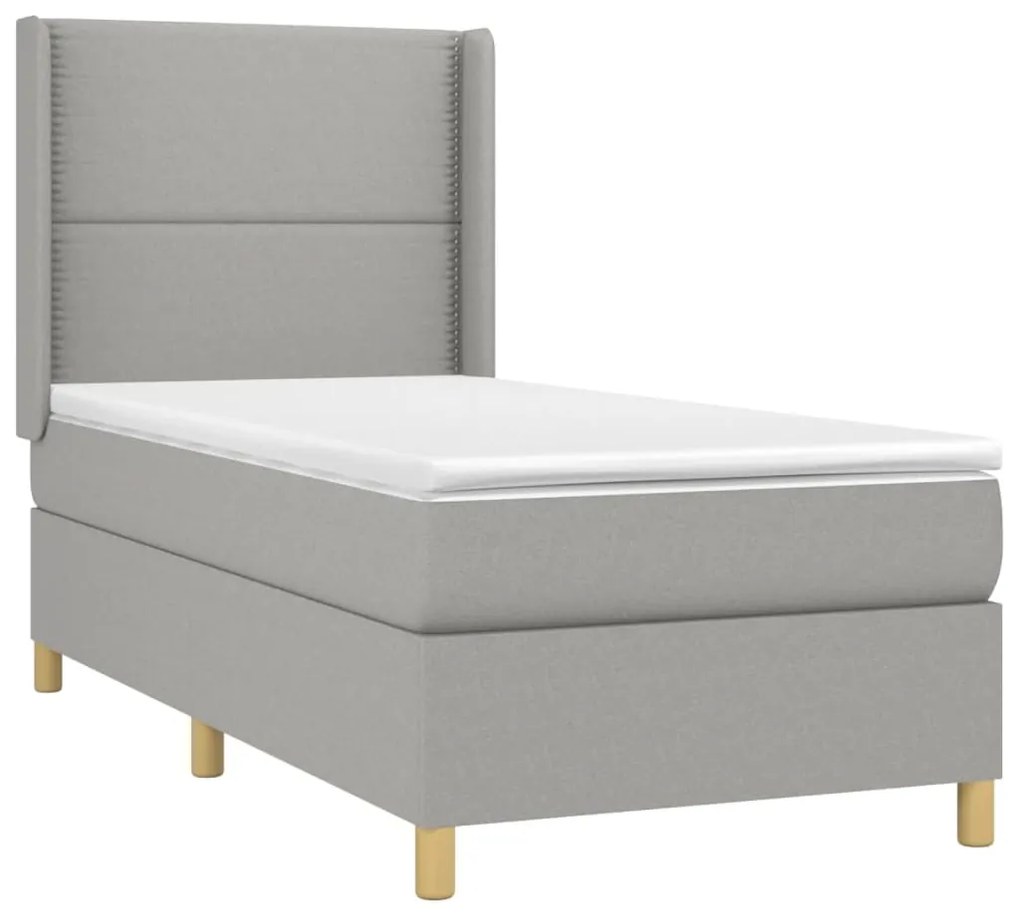 Cama box spring c/ colchão e LED 90x190 cm tecido cinza-claro