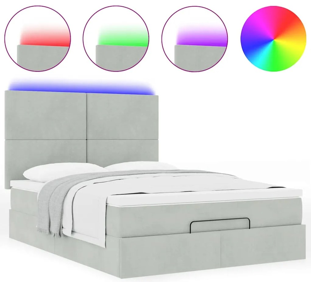 Estrutura de cama otomana com colchões 140x190cm cinzento claro