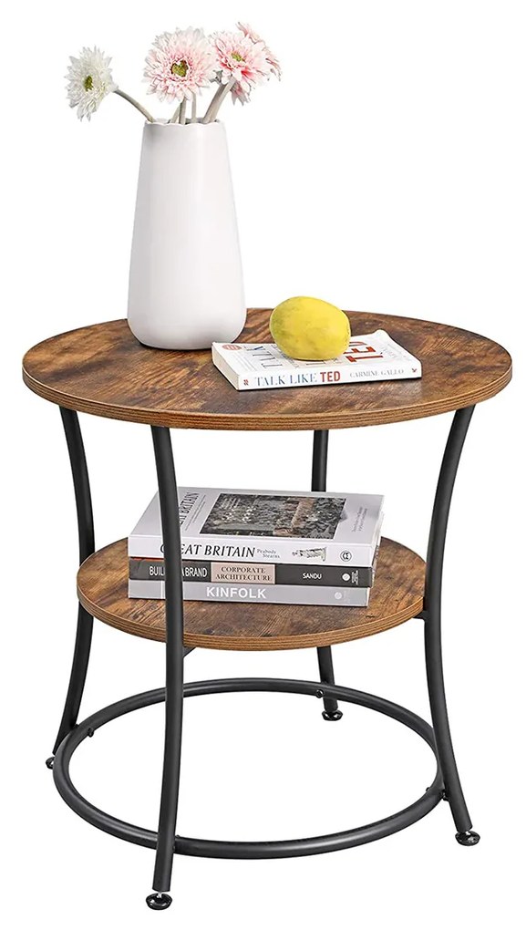 Mesa de apoio com 2 prateleiras 55 x 55 cm Castanho Vintage