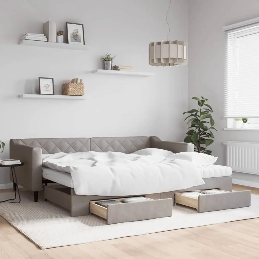 vidaXL Sofá-cama c/ gavetão/gavetas 90x200 cm tecido cinza-acastanhado