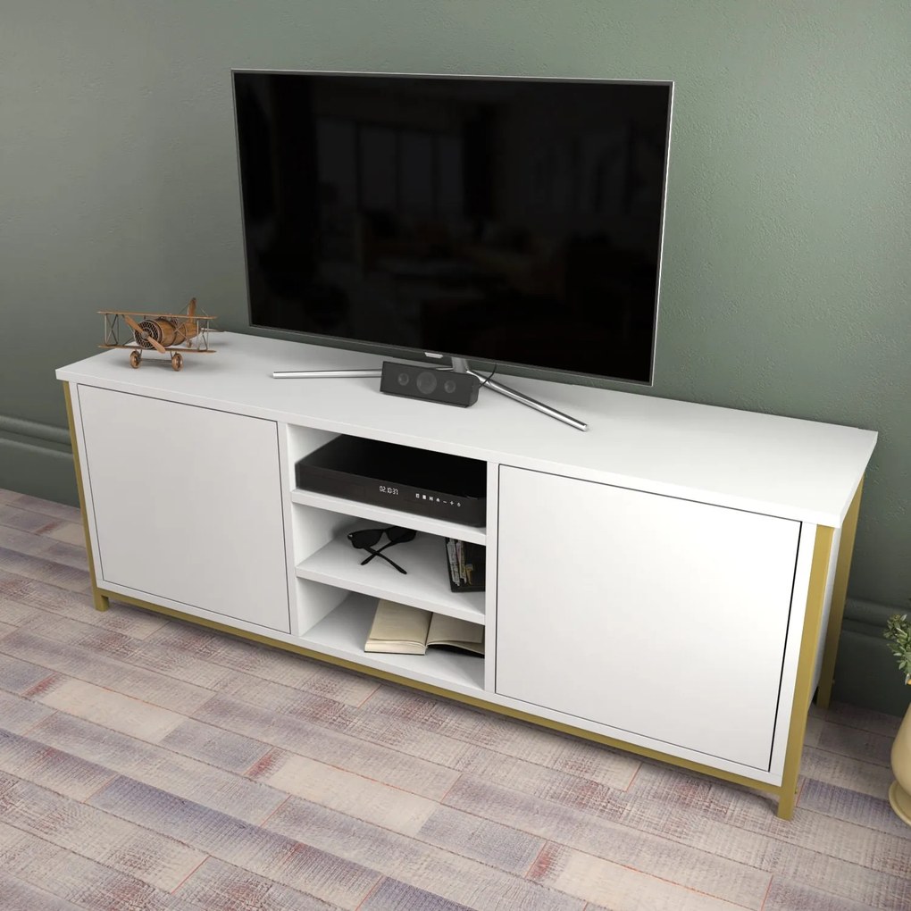 Móvel TV Otis – Dourado e Branco – 140 cm x 35,3 cm x 50,8 cm