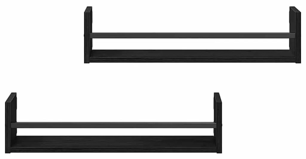 Prateleiras de Parede 2 pcs Preto Carvalho 60x16x14 cm Madeira de Enge