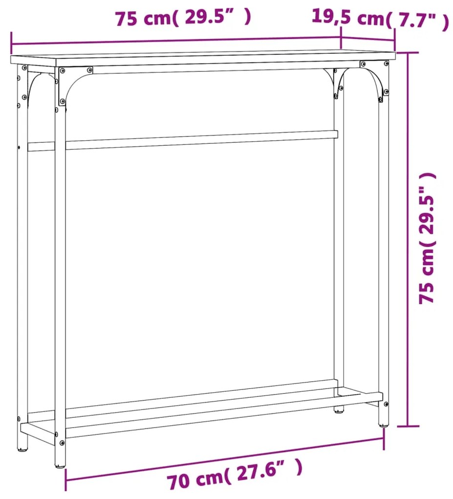 Mesa consola 75x19,5x75 cm derivados madeira carvalho castanho