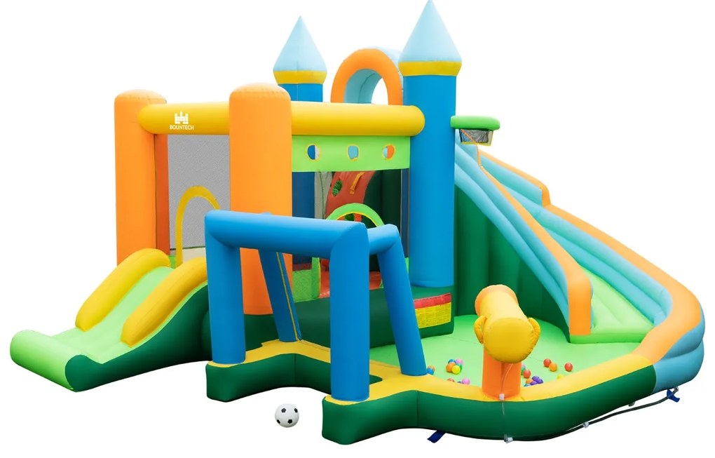 Parque aquático Castelo insuflável (SEM SOPRADOR) para crianças de 3 a 10 anos com escorregas duplos, piscina infantil, parede de escalada, canhão de