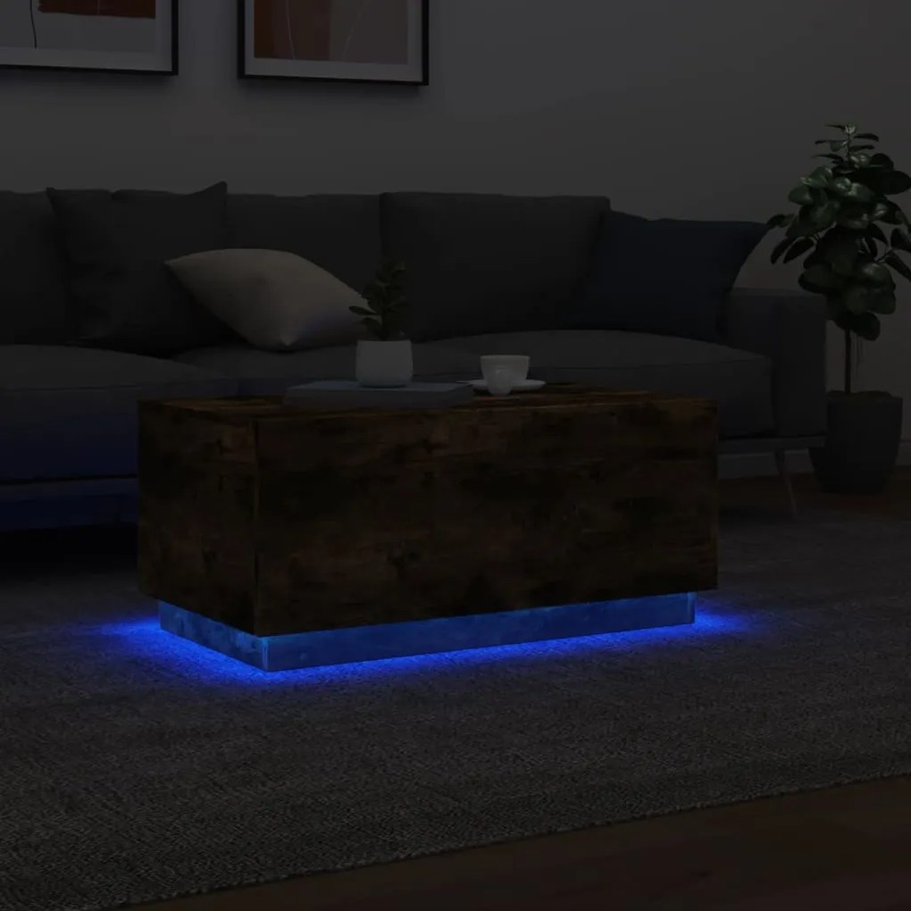 Mesa de centro com luzes LED 90x50x40 cm carvalho fumado