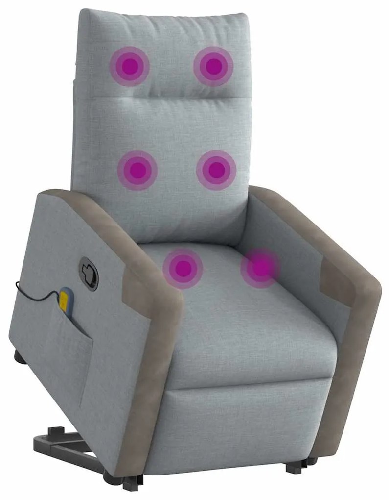Poltrona reclinável massagens tecido cinzento-claro