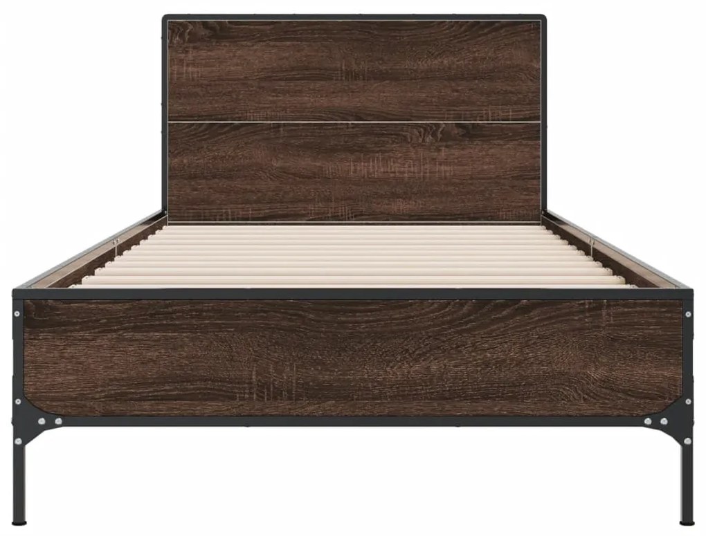 Estrutura de cama derivados de madeira/metal carvalho castanho