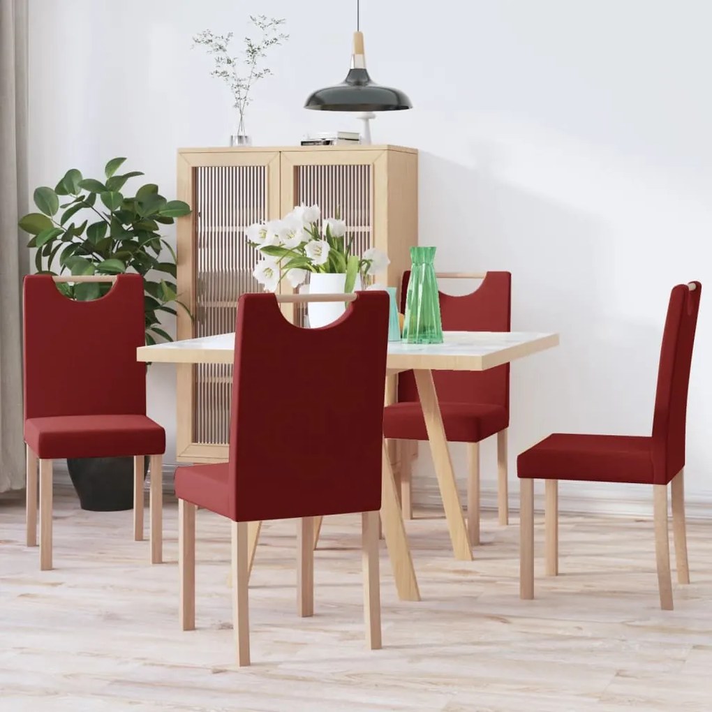 vidaXL Cadeiras de jantar 4 pcs tecido vermelho tinto
