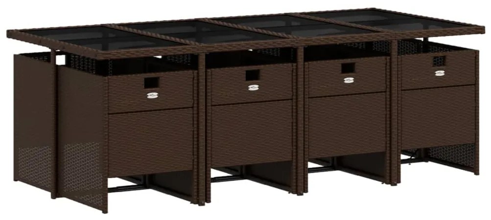 9 pcs conjunto jantar p/ jardim c/ almofadões vime PE castanho