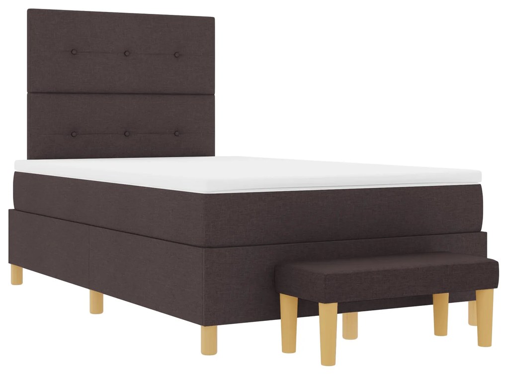 Cama Box Spring com Colchão e Banco Marrom Escuro 120x190 cm Tecido