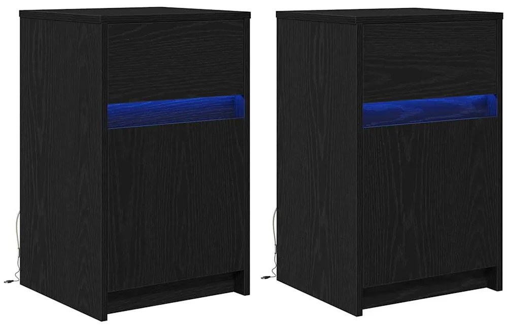 Criado-mudo LED 2 pcs Carvalho preto 38 x 34 x 61 cm Aglomerado