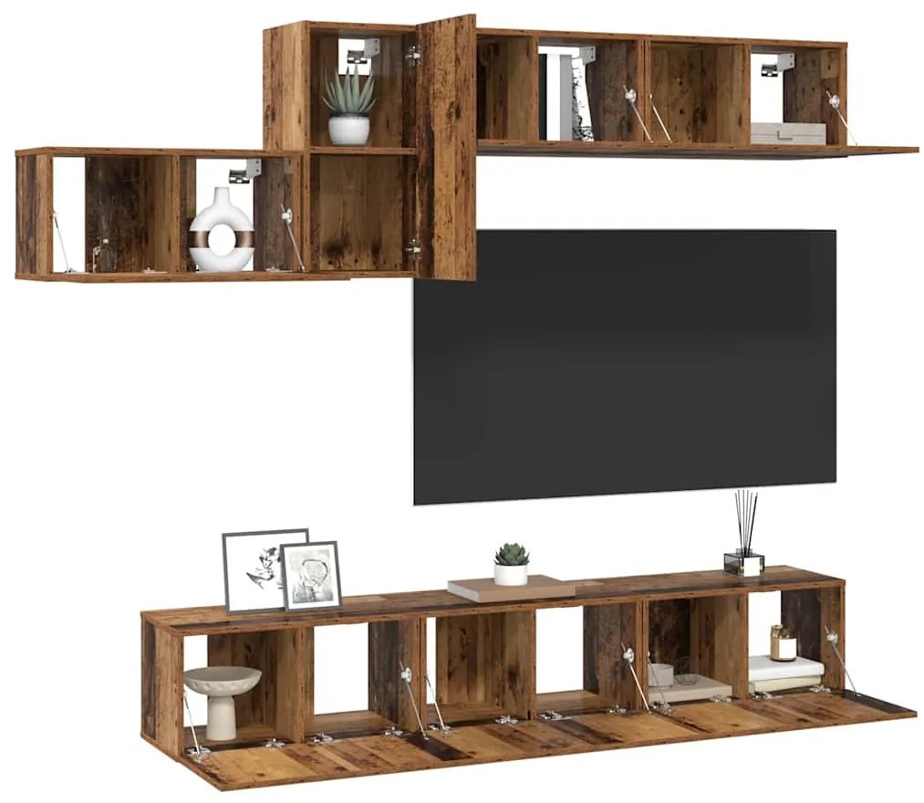 Conjunto de móvel de TV 7 pcs Madeira antiga 60 x 30 x 30 cm