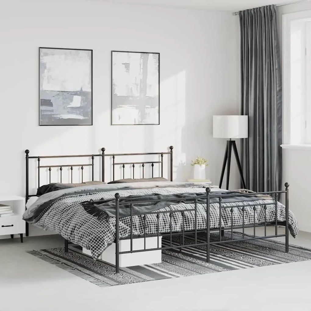 Estrutura de cama com cabeceira e pés 193x203 cm metal preto