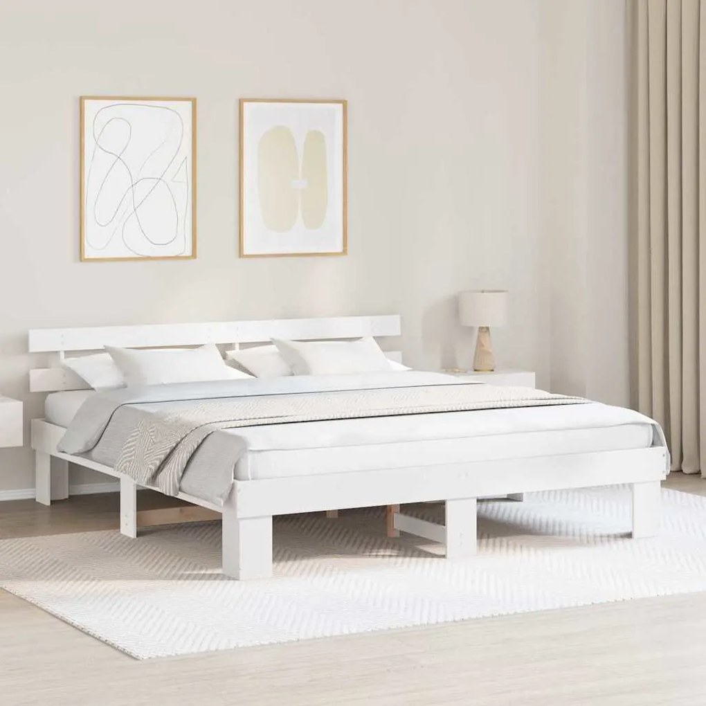 vidaXL Estrado de cama com cabeceira branca 180x200 cm Madeira Maciça Pinho