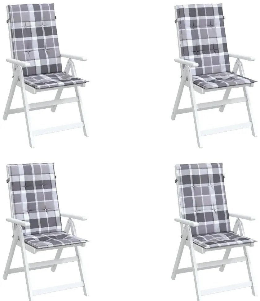 Almofadões cadeiras altas de jardim 4pcs tecido xadrez cinza