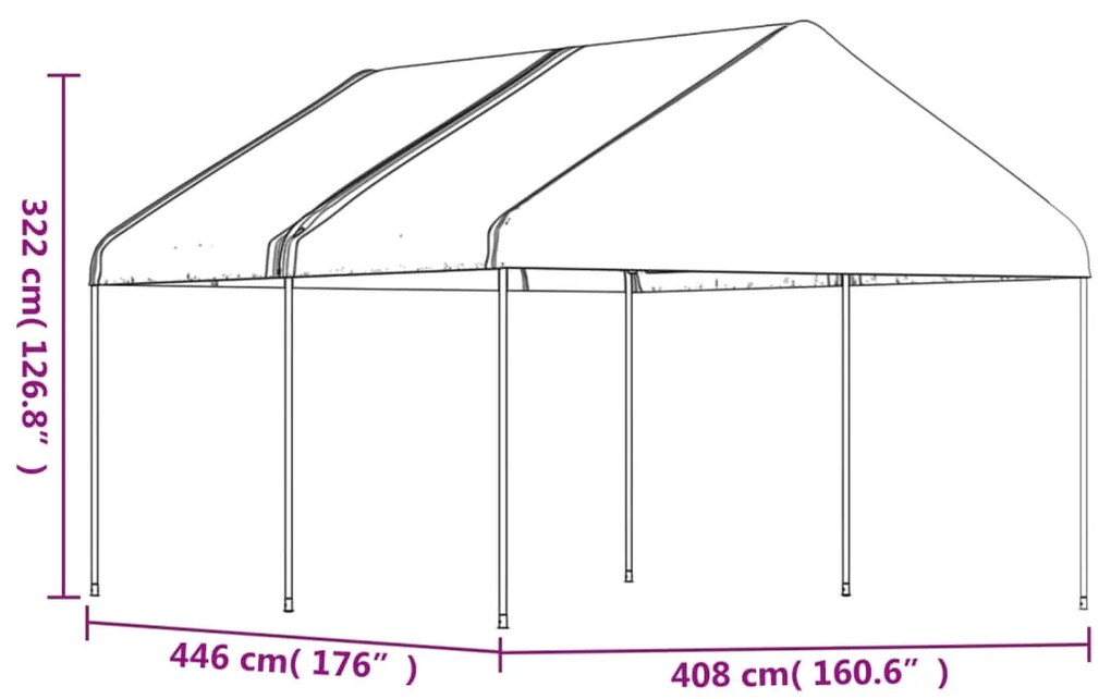 Gazebo com telhado 4,46x4,08x3,22 m polietileno branco