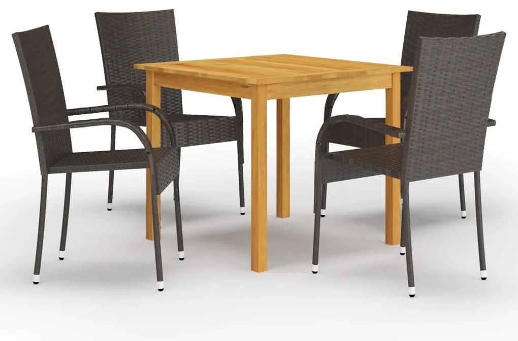 5 pcs conjunto de jantar para jardim castanho