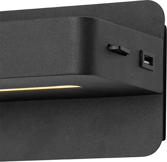 Candeeiro de parede moderno preto com LED, USB e interruptor - Ted