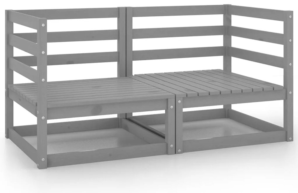 Sofás de canto para jardim 2 pcs pinho maciça cinzento