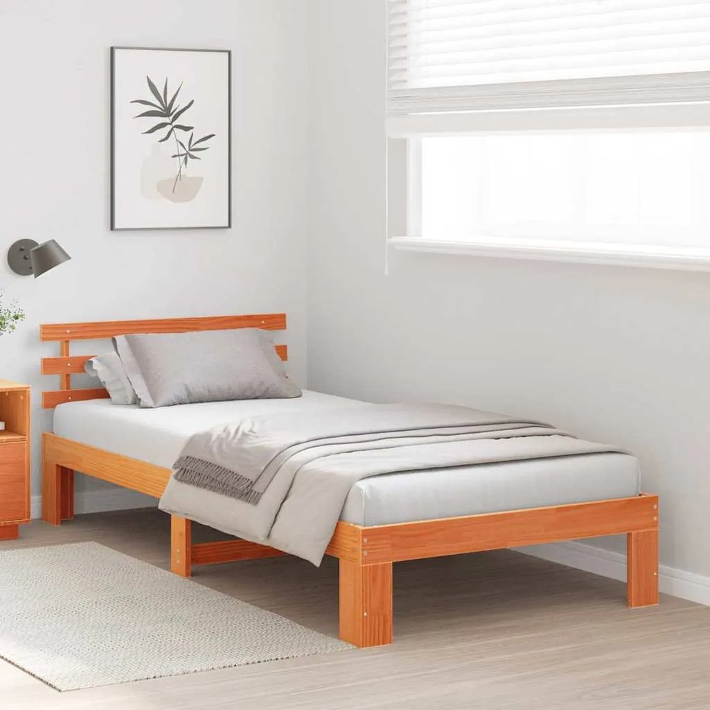 Estrutura de Cama de Madeira de Pinho Castanho Encerado