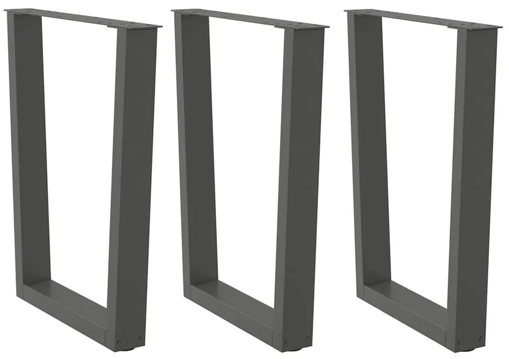 vidaXL Pés para mesa de jantar em V, 3 peças, antracite, 70x(72-73,3) cm, aço