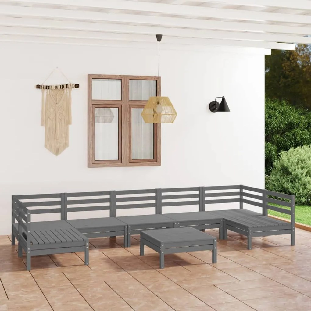 vidaXL 8 pcs conjunto lounge de jardim pinho maciço cinza