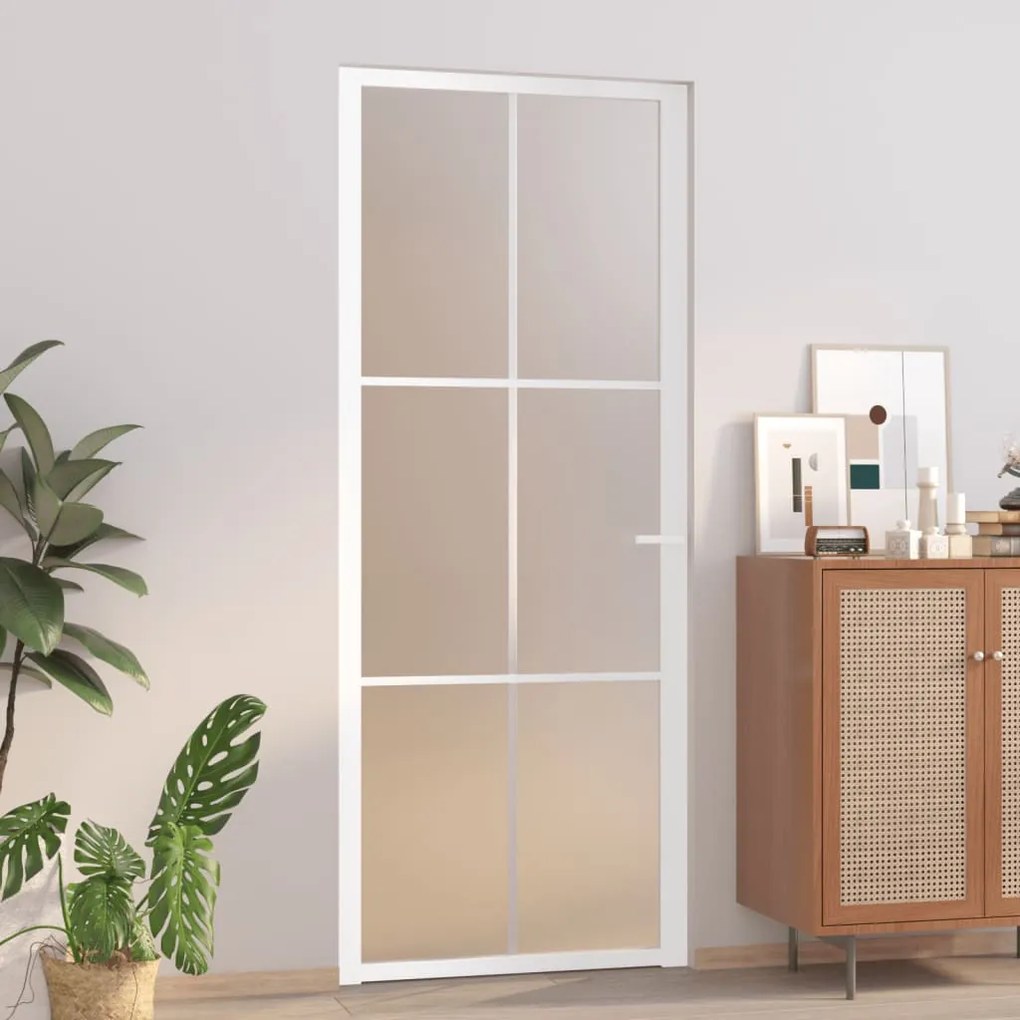 350581 vidaXL Porta de interior 83x201,5 cm vidro e alumínio branco mate