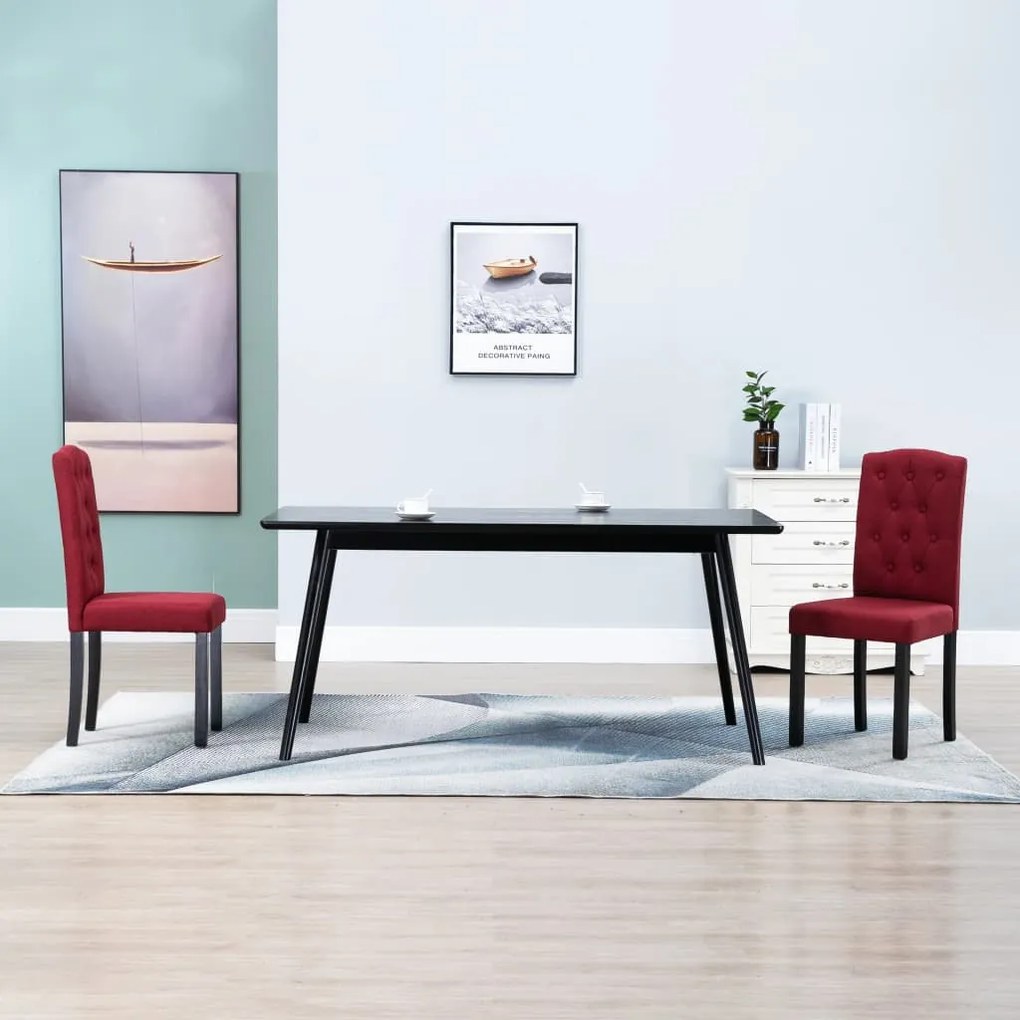 vidaXL Cadeiras de jantar 2 pcs tecido vermelho tinto