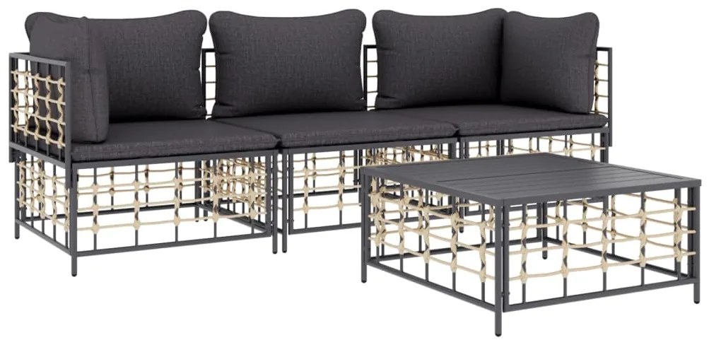 4 pcs conjunto lounge de jardim c/ almofadões vime PE antracite