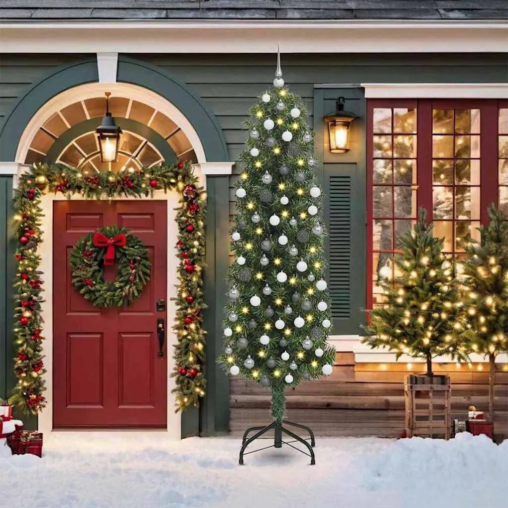 vidaXL Árvore de Natal Artificial Verde 210 cm PVC e Aço e Plástico