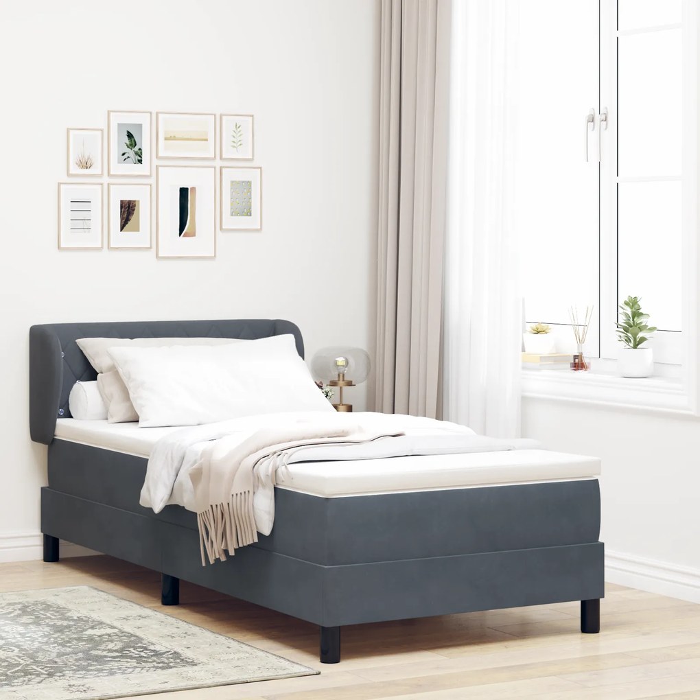 Cama Box com Colchão vidaXL Cinza Escuro 90x200 cm em Veludo