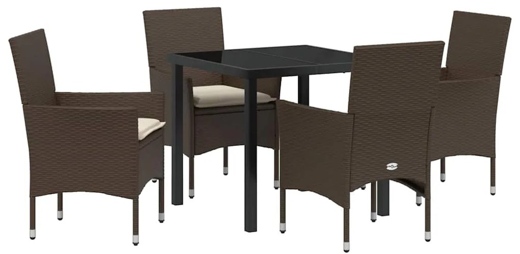 Conjunto de Jantar de Jardim com 5 Peças e Almofadas Marrons em Rattan