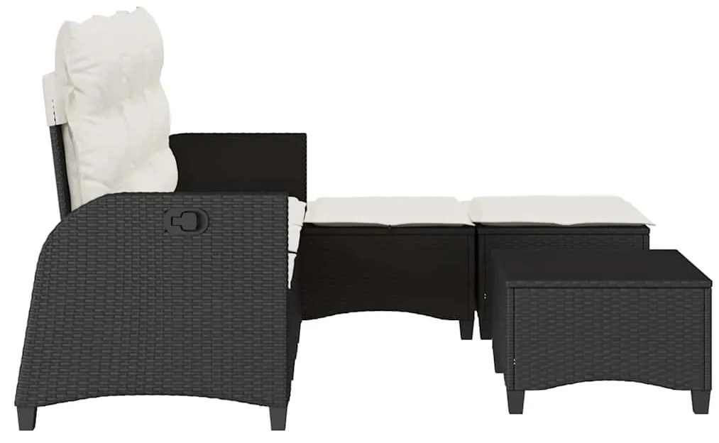 3pcs conjunto sofás de jardim com almofadões em L vime PE preto