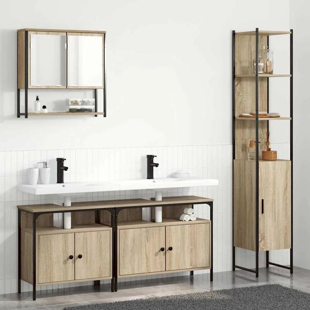 vidaXL Conjunto de Móveis para Banheiro 4 pcs Carvalho sonoma Médio