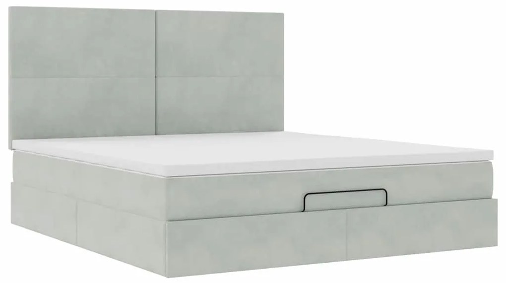 Estrutura cama otomana colchões 180x200cm veludo cinzento claro
