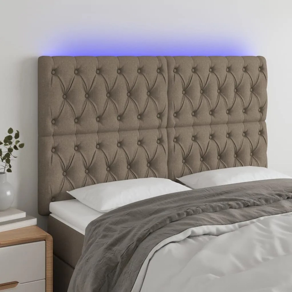 vidaXL Cabeceira cama c/ LED tecido 160x7x118/128cm cinza-acastanhado