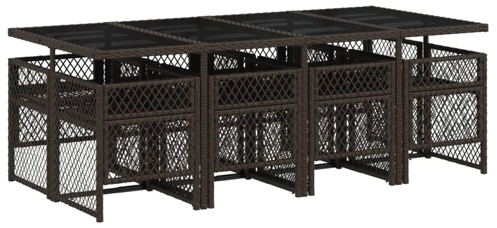 9 pcs conjunto jantar p/ jardim c/ almofadões vime PE castanho