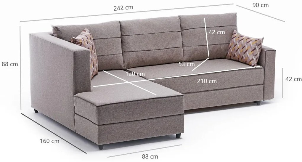 Sofá-Cama de Canto Ece – Creme – 242 x 88 x 90 cm