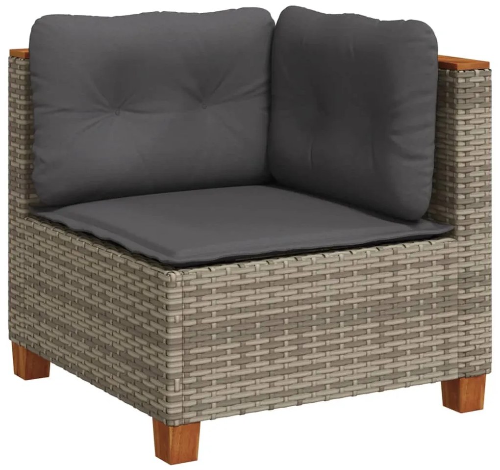 9 pcs conjunto sofás p/ jardim com almofadões vime PE cinzento