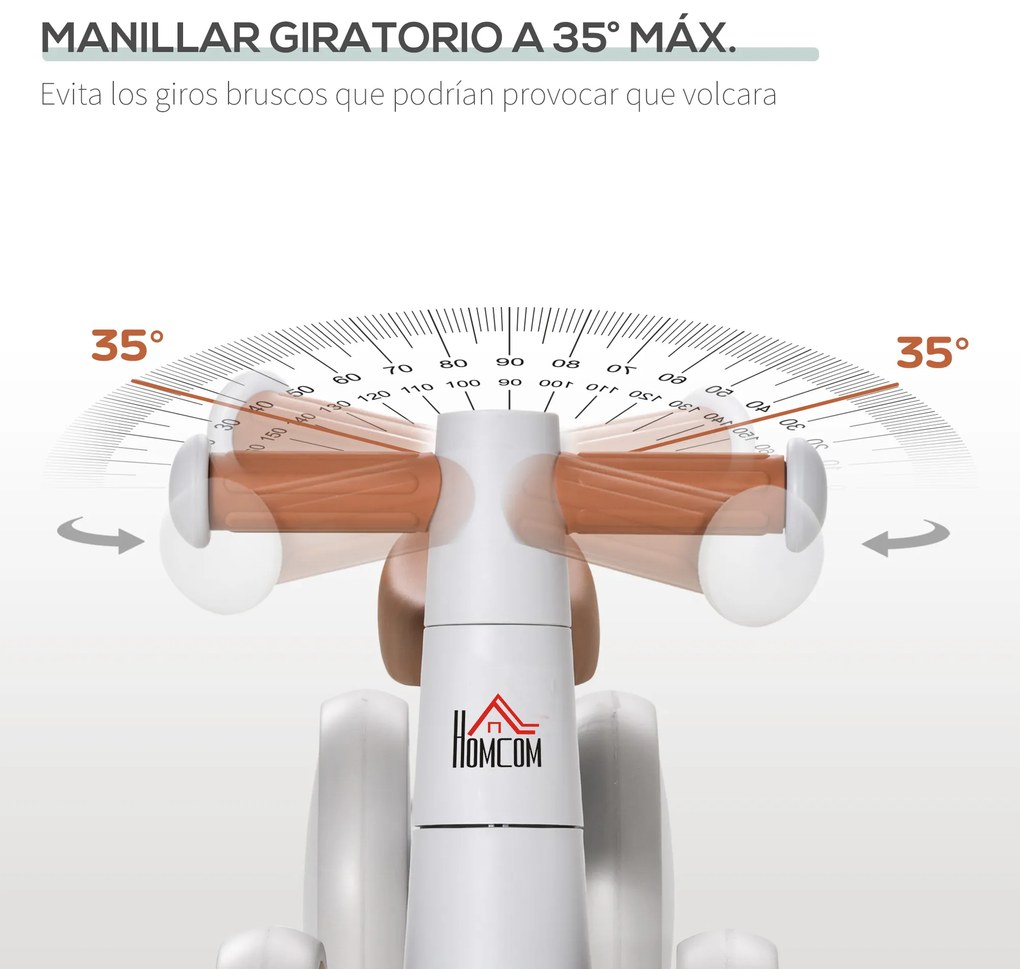 HOMCOM Bicicleta sem Pedais para Crianças de 1-3 Anos Bicicleta de Equilíbrio com 4 Rodas Leves Carro Andador Infantil 60x24x37cm Marrom