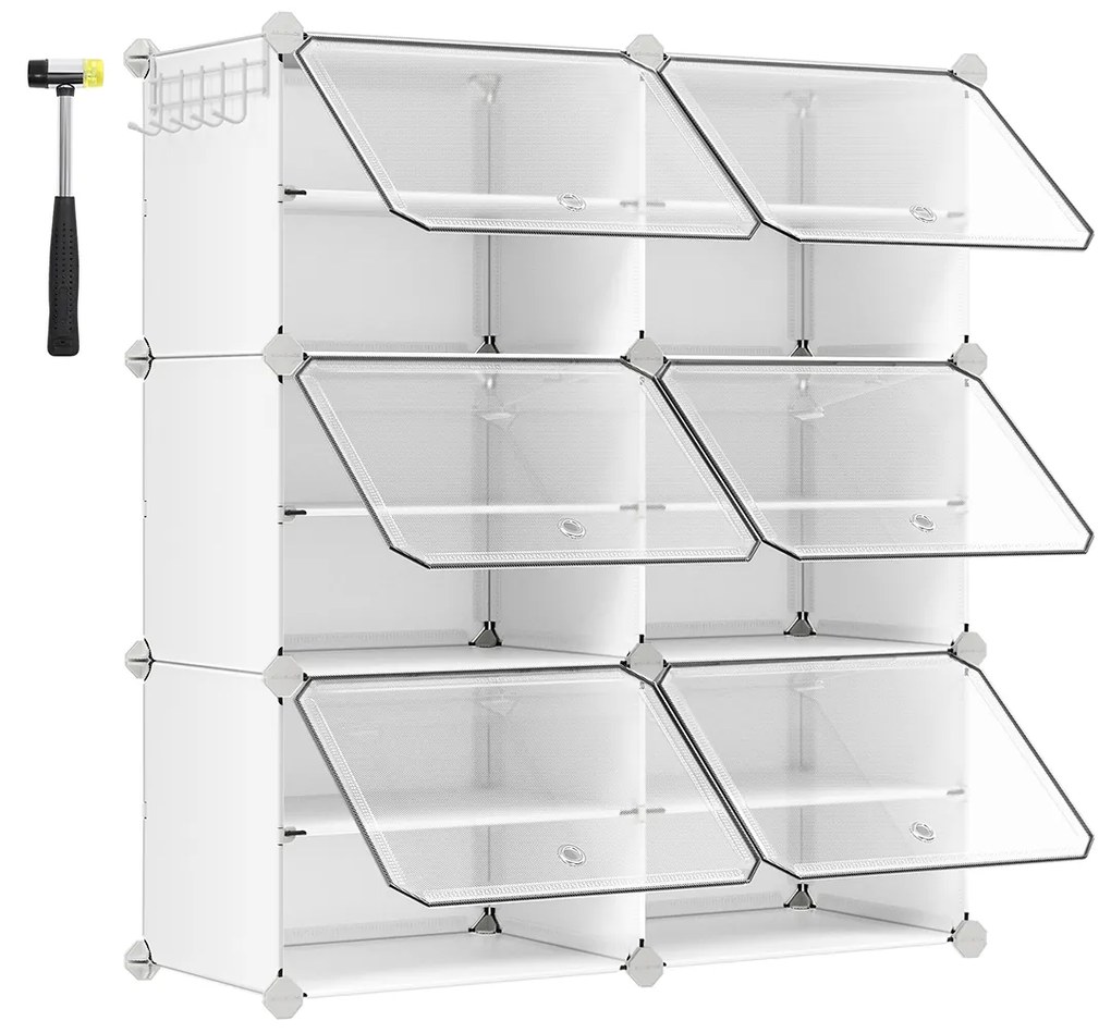 SONGMICS Sapateira com encaixe, unidade organizadora de armazenamento modular com 6 compartimentos, 30 x 40 x 30 cm para cada compartimento, com portas, estrutura de aço, painéis de plástico, branco LPC033W01