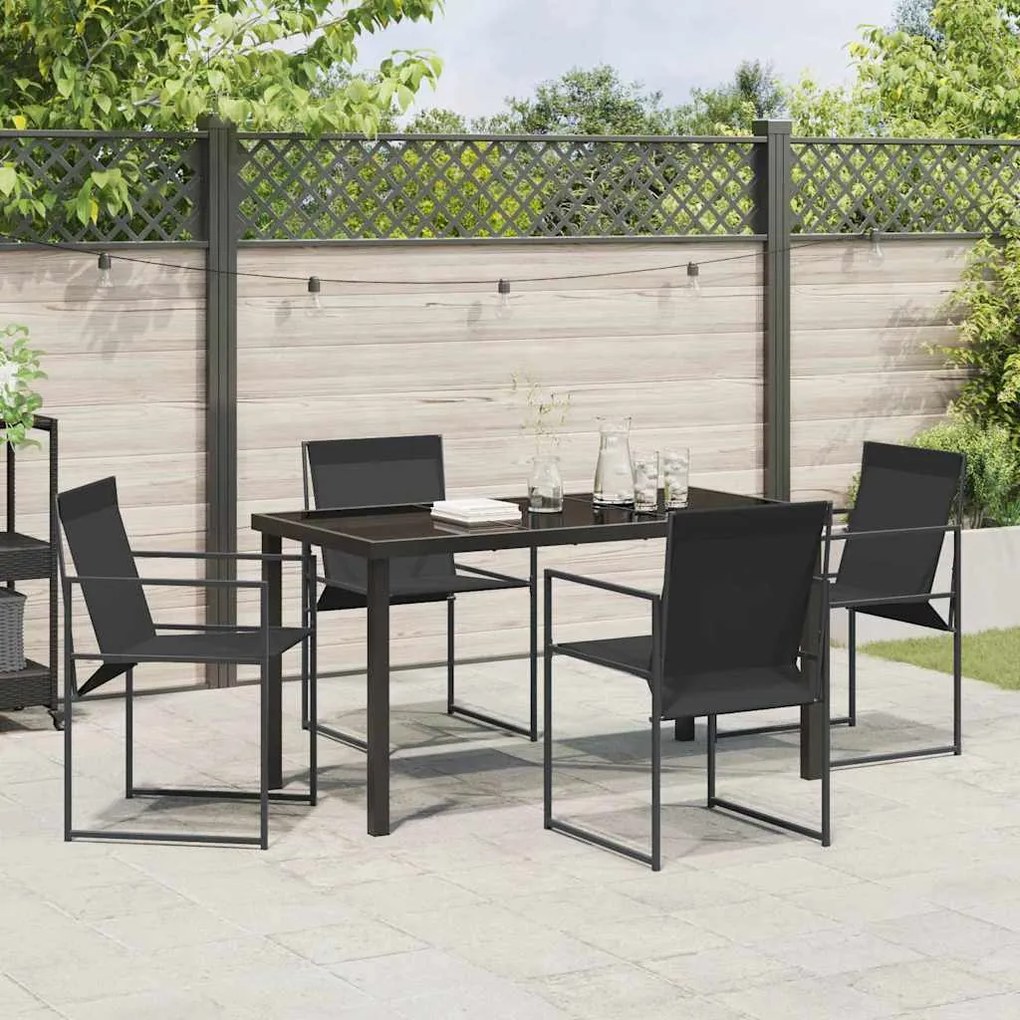 Conjunto de Jantar para Jardim - 5 Peças, Preto, com Textilene e Aço.