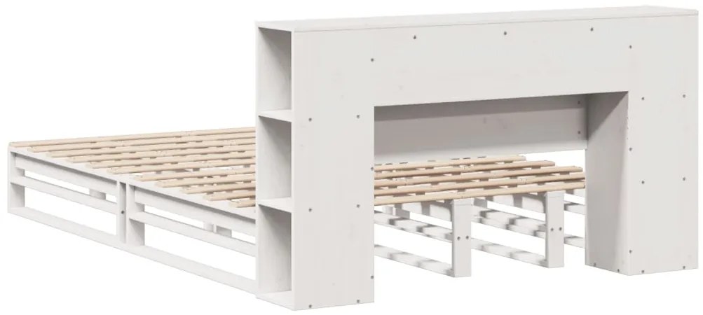Cama com estante sem colchão 160x200 cm madeira maciça branco