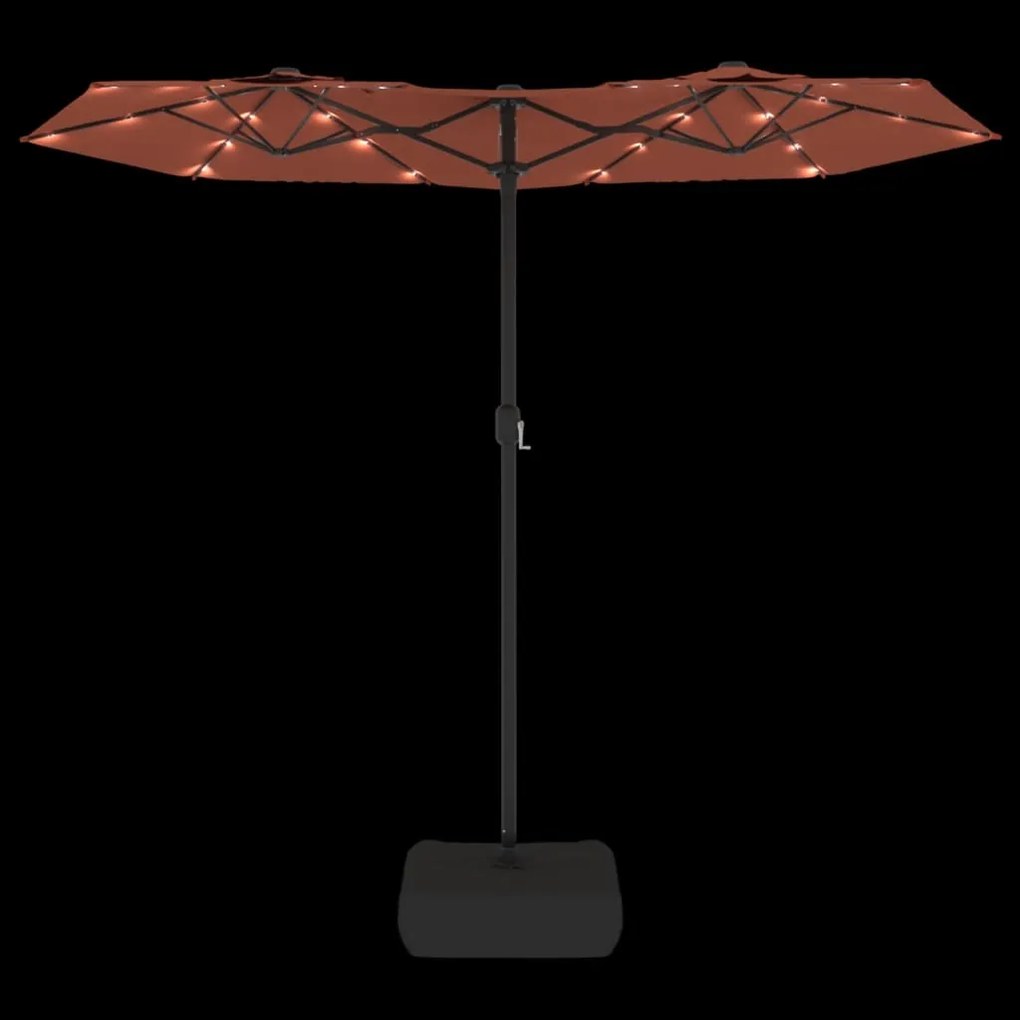 Guarda-sol de jardim c/ cabeça dupla/LED 316x145 cm terracotta