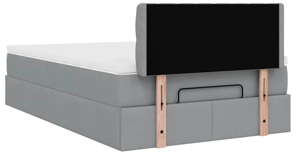 Cama otomana com colchão 120x200 cm tecido cinzento claro