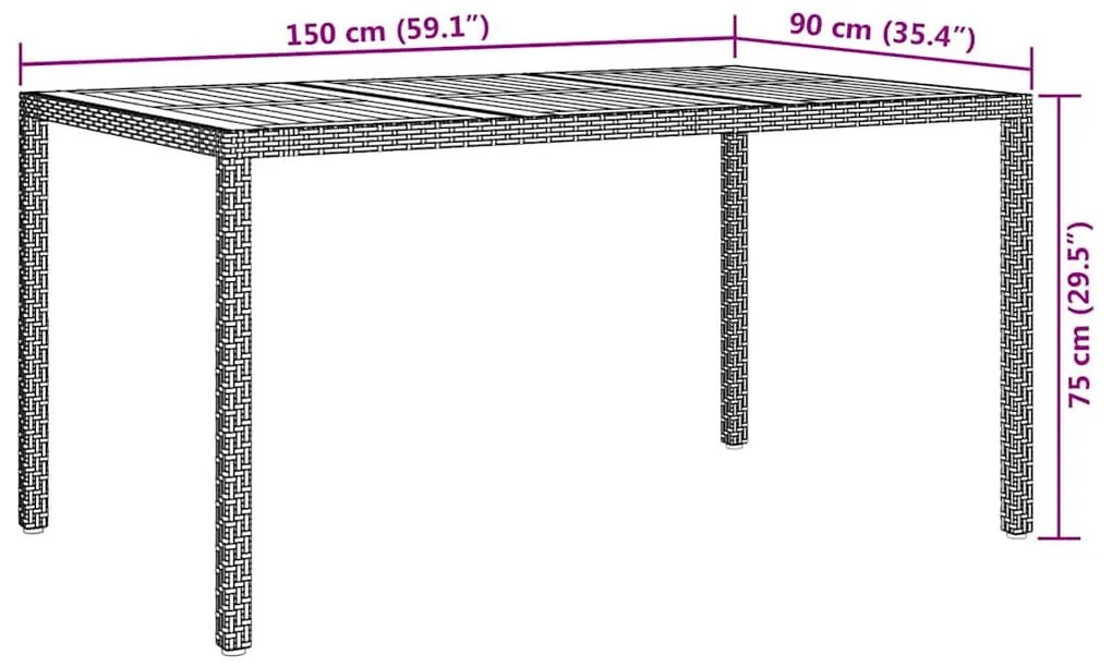 Mesa de Jantar Jardim Cinza 150x90x75 cm Rattan Sintético