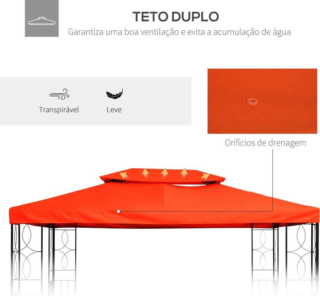 Toldo de Substituição 4x3m para Pérgola de Jardim 2 Níveis Respirável